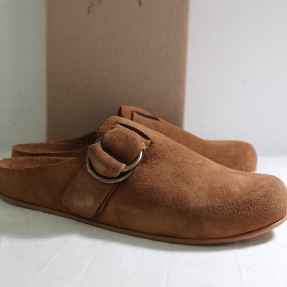 NWB Beek Vulture Chestnut Mules Flats Suede Leather Side Buckle 9 - Picture 1 of 6